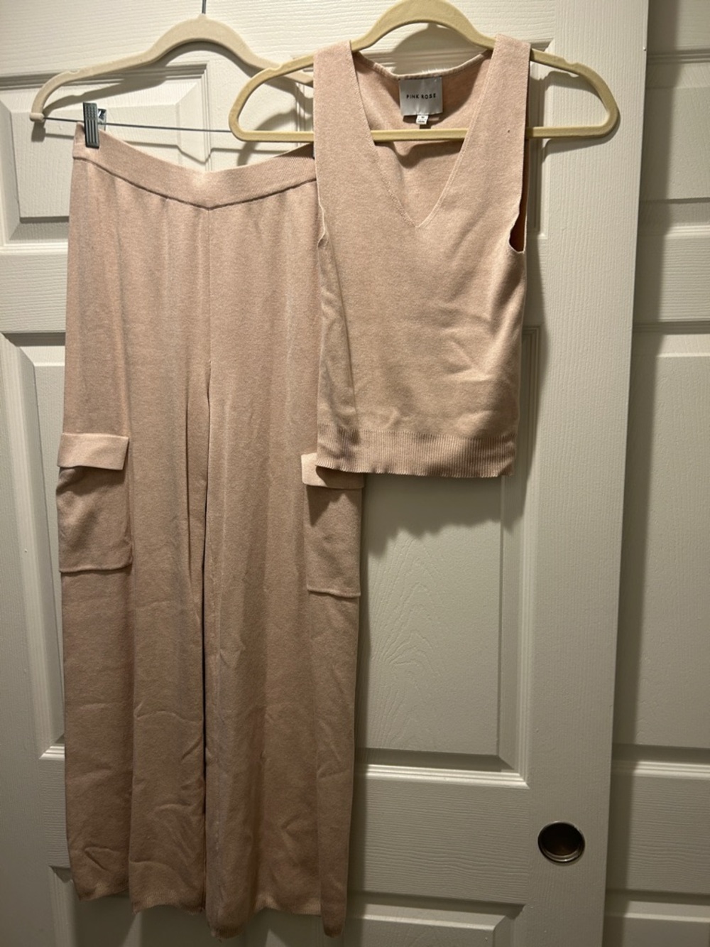 Pink Rose Blush Knit Tank & Wide-Leg Pants Set